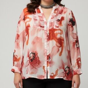 JONES NEW YORK White Blouse with Poppies size Large